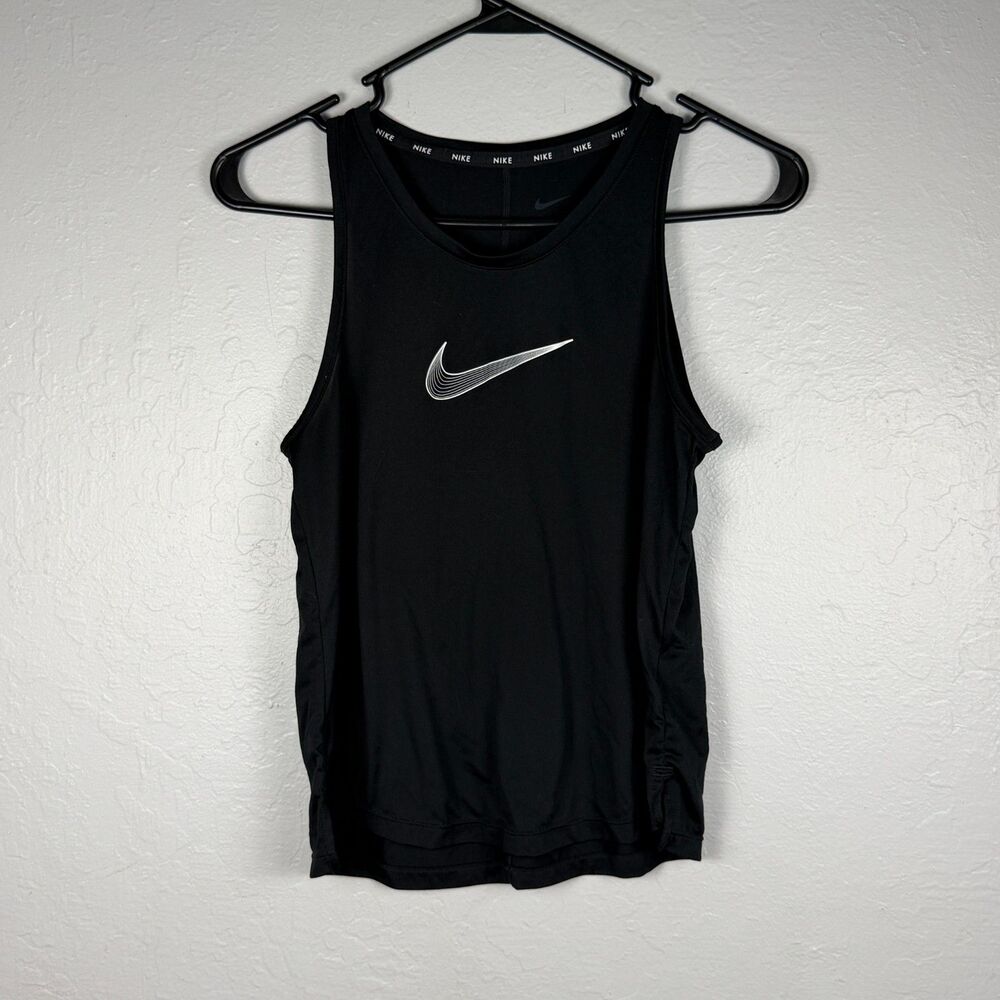 Nike Women’s L Dri-FIT Black Running Tank Top Swoosh Athletic Workout Racerback